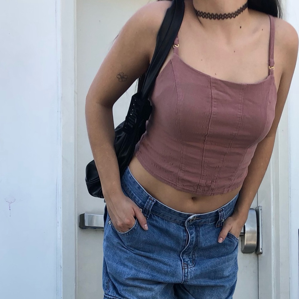 Blush pink corset style tank top; Cropped; Size Small